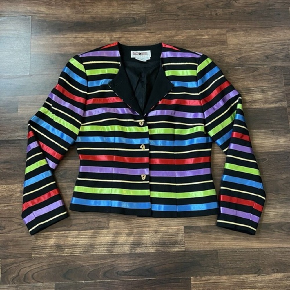 Maggy London Multicolor Striped Cropped Blazer Size 6 Petite Vintage 90s‎